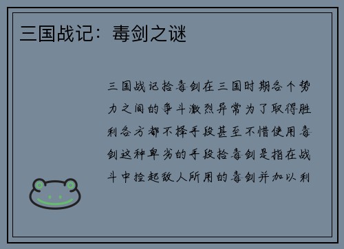 三国战记：毒剑之谜